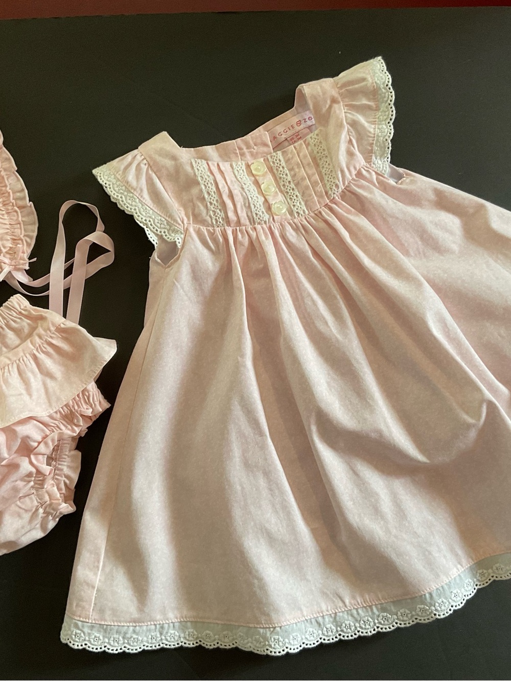Maggie & Zoe Light Pink Eyelet-Trim Baby Dress , 3 Piece Set